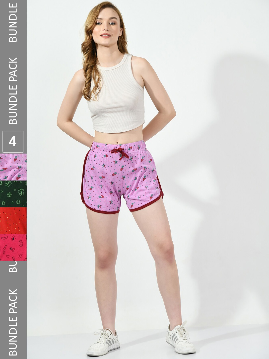 

BAESD Women Pack Of 4 Printed High-Rise Pure Cotton Hot Pants, Purple