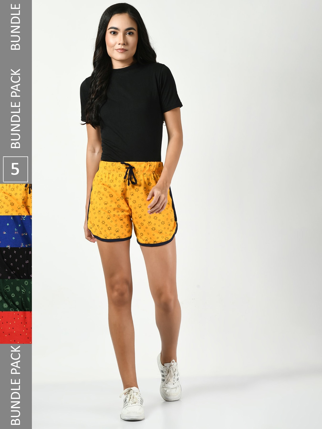 

BAESD Pack Of 5 Printed Cotton High-Rise Shorts, Yellow