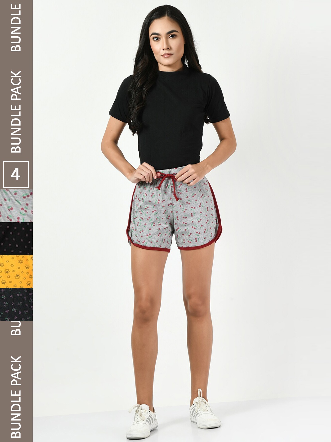 

BAESD Women Pack Of 4 Printed Cotton High-Rise Shorts, Grey