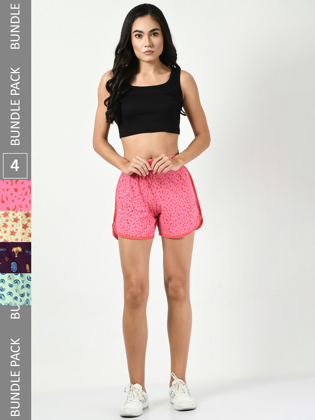 

BAESD Women Pack Of 4 Printed Cotton High-Rise Shorts, Rose