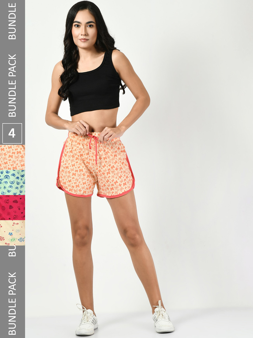 

BAESD Pack Of 4 Printed Cotton High-Rise Shorts, Peach