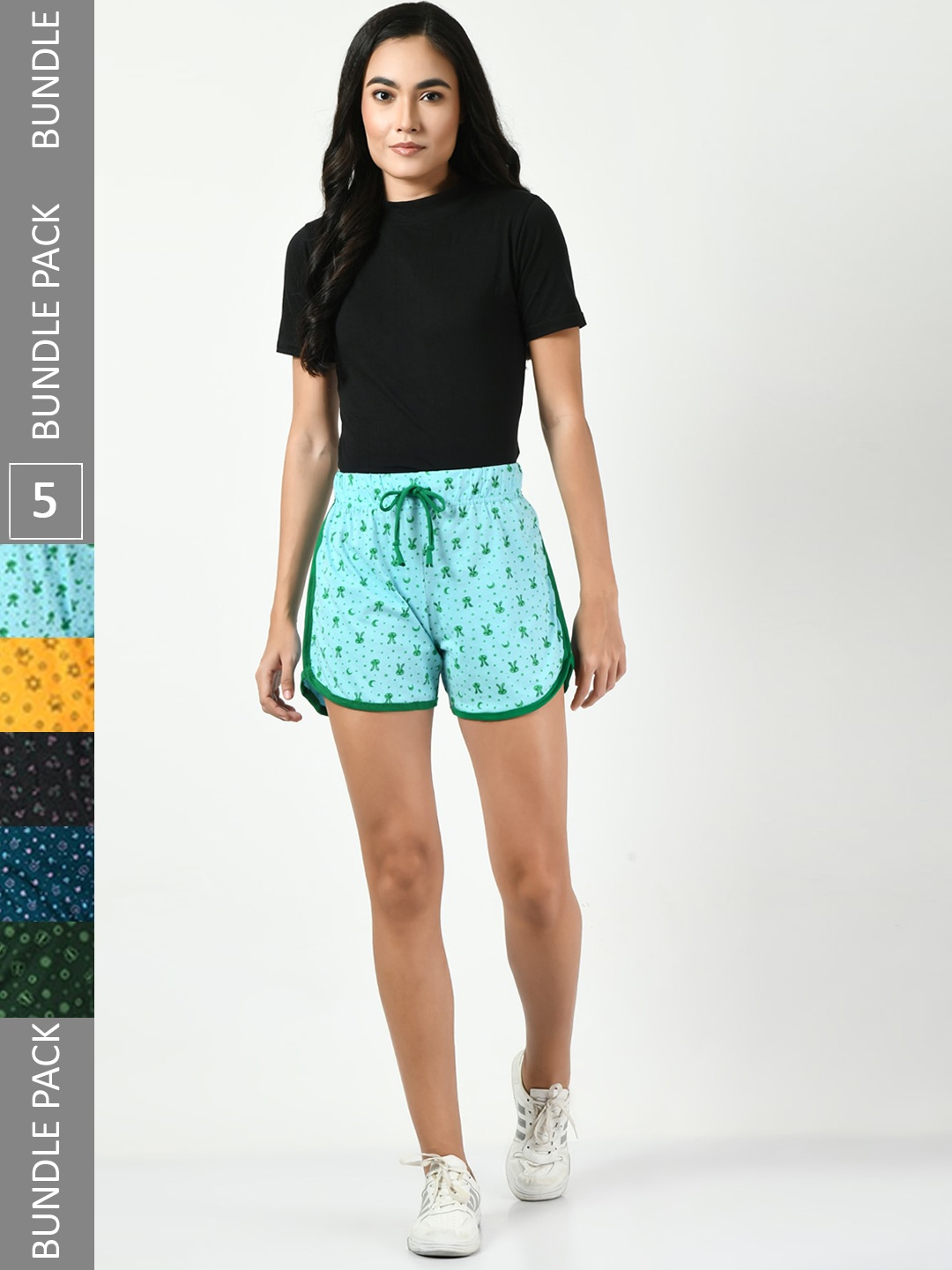 

BAESD Pack Of 5 Printed Cotton High-Rise Shorts, Sea green