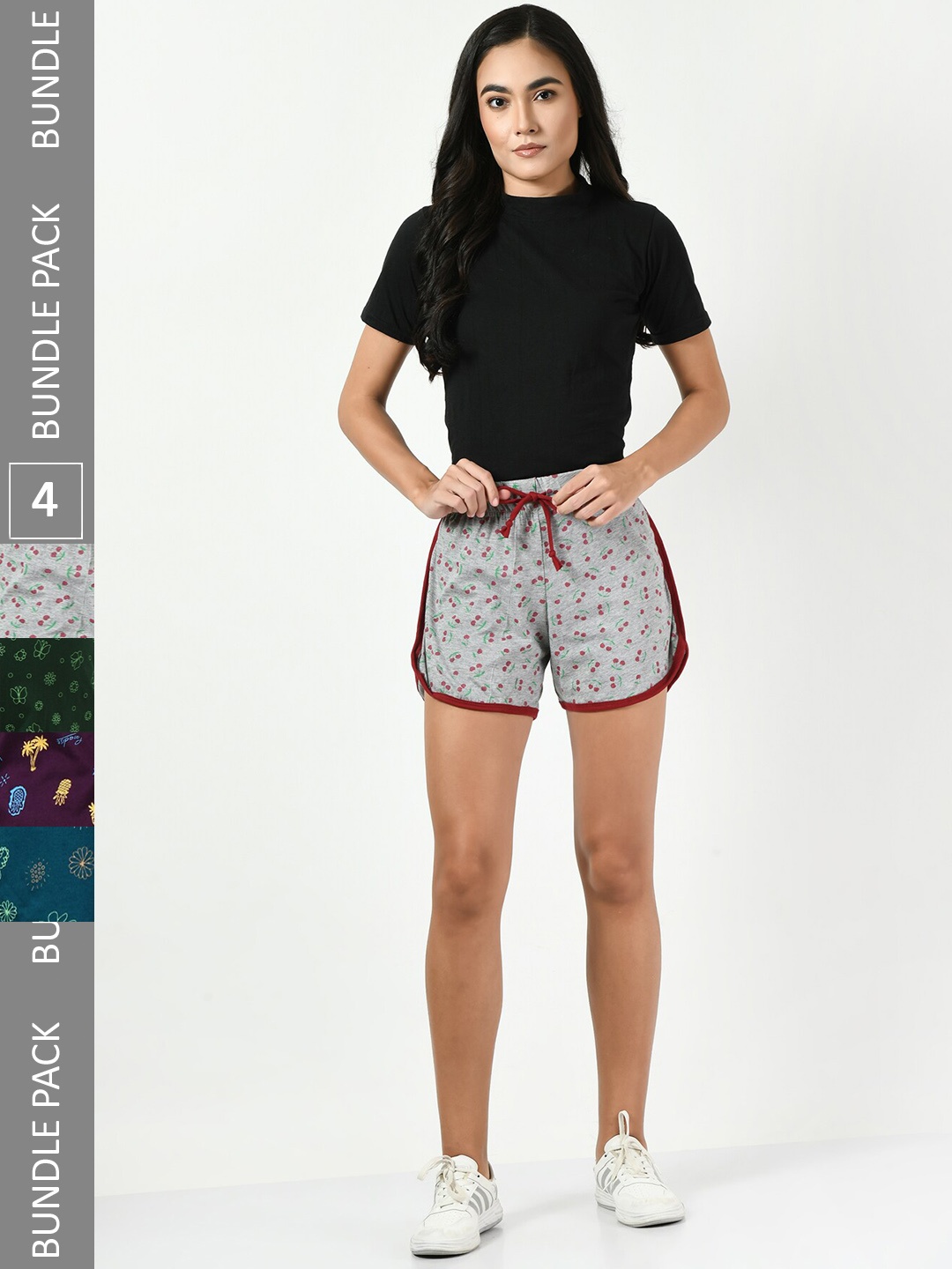 

BAESD Pack Of 4 Printed Cotton High-Rise Shorts, Grey