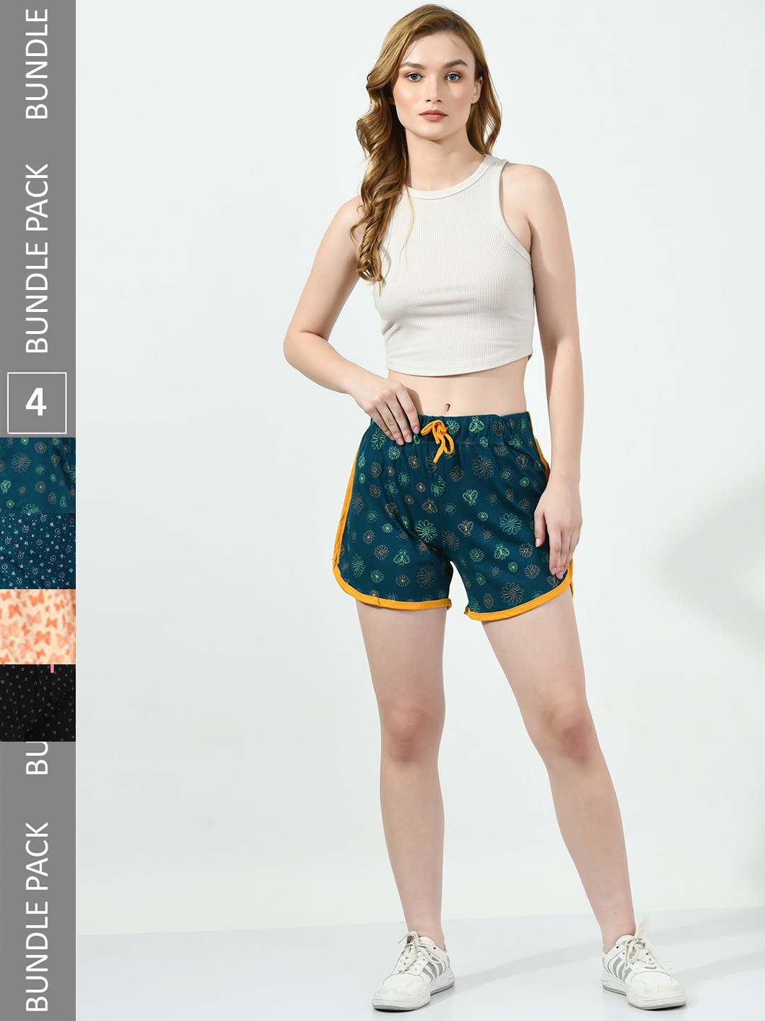 

BAESD Pack Of 4 Printed Cotton High-Rise Shorts, Teal