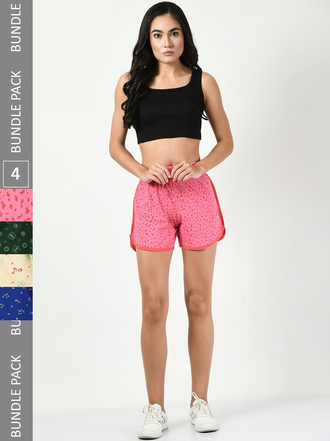 

BAESD Women Pack Of 4 Conversational Printed Pure Cotton High-Rise Shorts, Pink