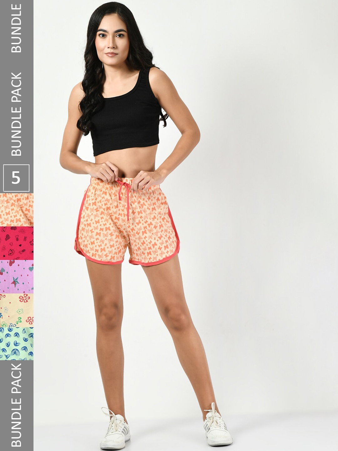 

BAESD Women Pack Of 5 Conversational Printed Pure Cotton Shorts, Cream