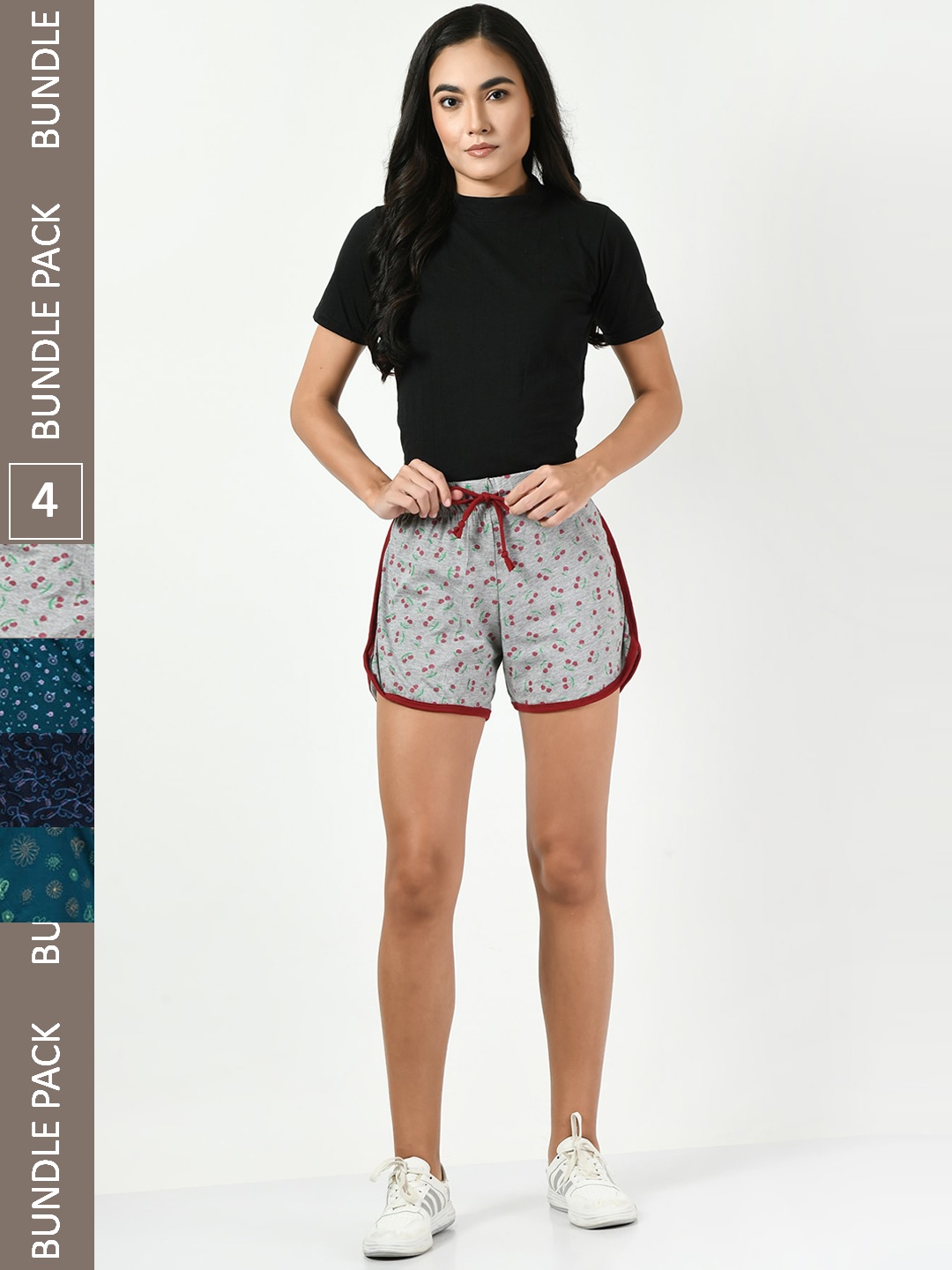 

BAESD Women Pack Of 4 Conversational Printed Pure Cotton Shorts, Grey