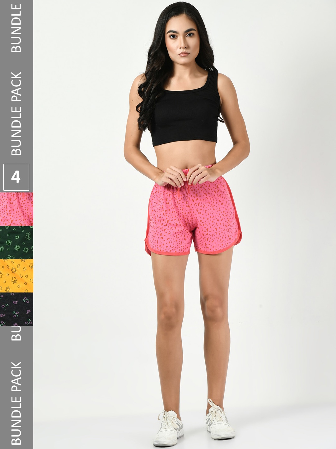 

BAESD Women Pack Of 4 Conversational Printed Pure Cotton Shorts, Pink