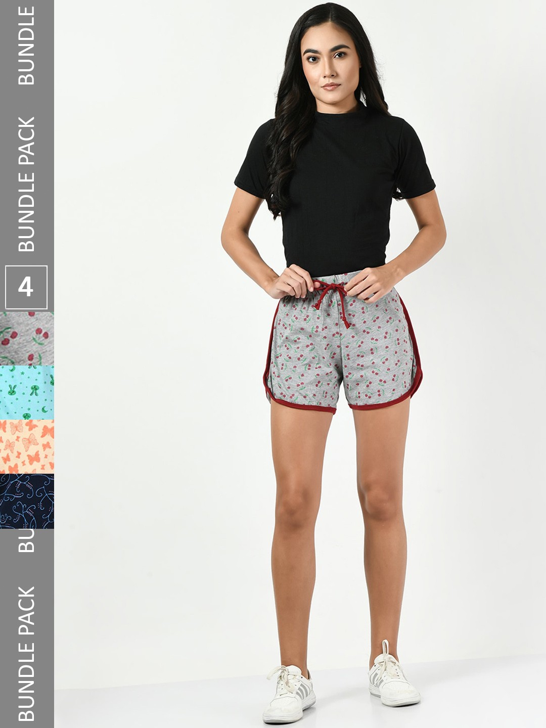 

BAESD Women Pack Of 4 Conversational Printed Pure Cotton Shorts, Grey