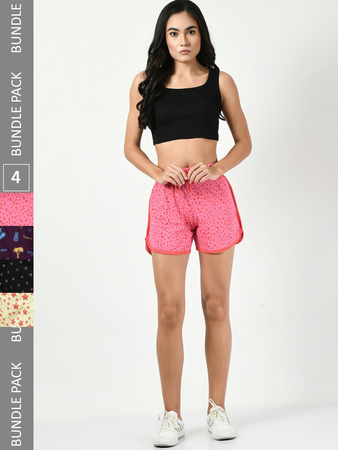 

BAESD Women Pack Of 4 Conversational Printed Pure Cotton Shorts, Pink