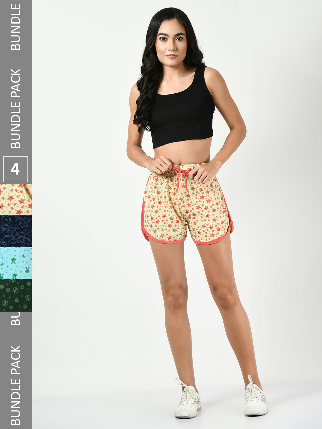 

BAESD Women Pack Of 4 Conversational Printed Pure Cotton Shorts, Cream