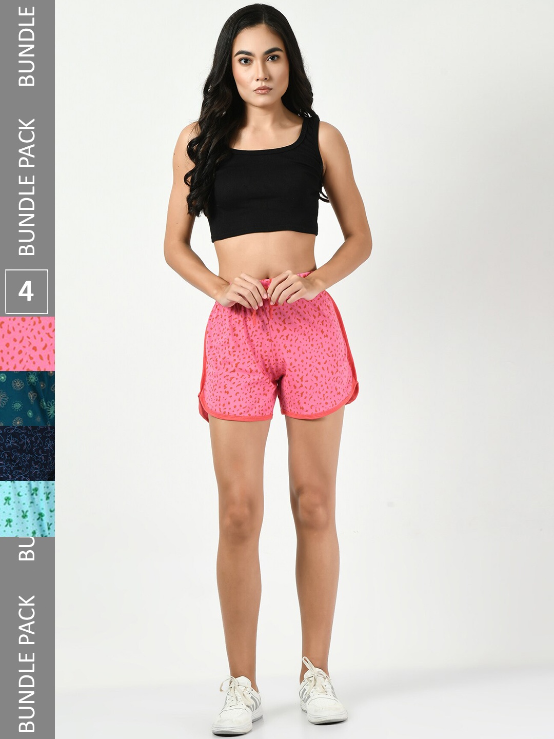 

BAESD Women Pack of 4 Printed High-Rise Pure Cotton Shorts, Pink