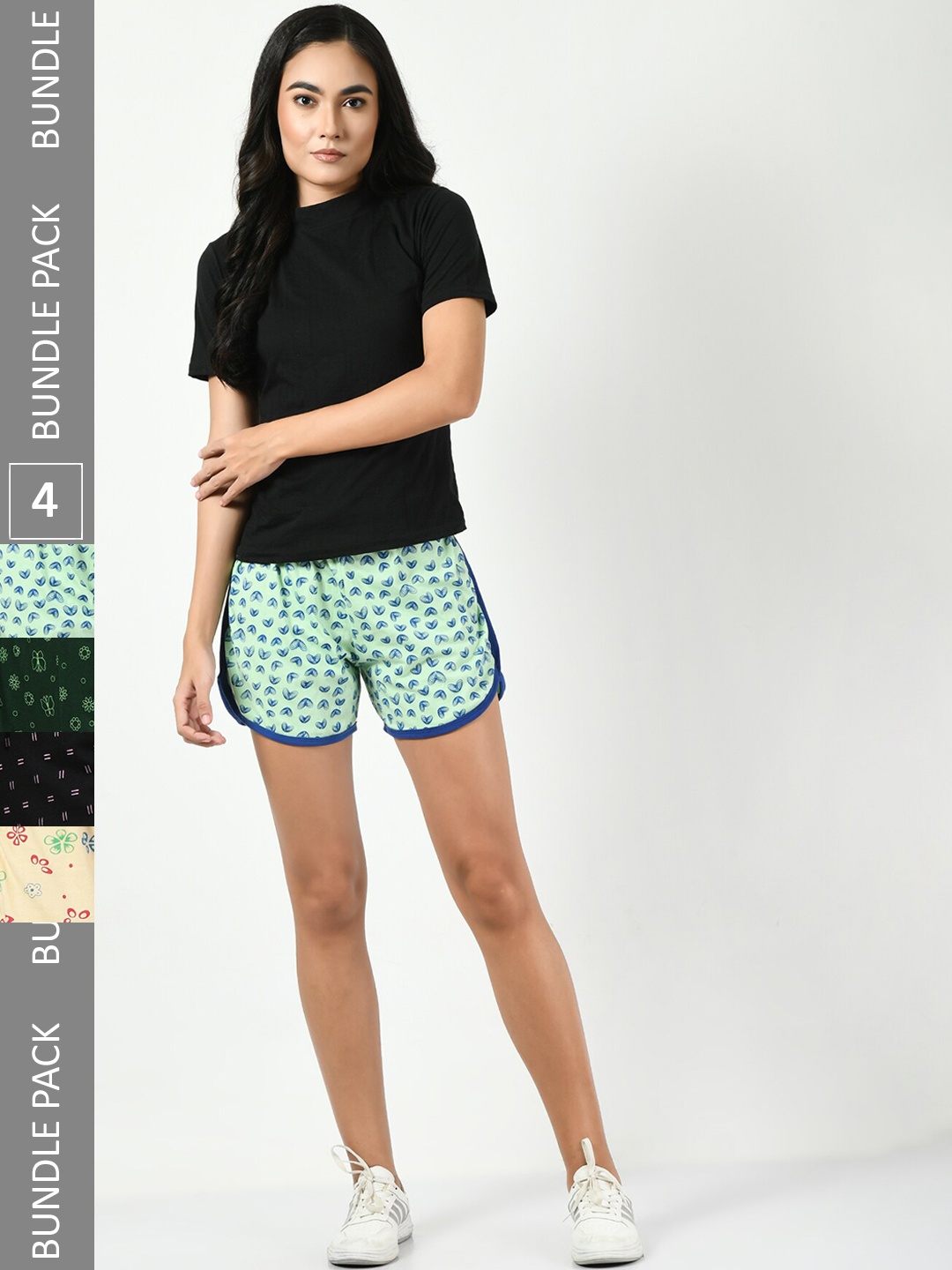 

BAESD Women Pack of 4 Printed High-Rise Pure Cotton Shorts, Green