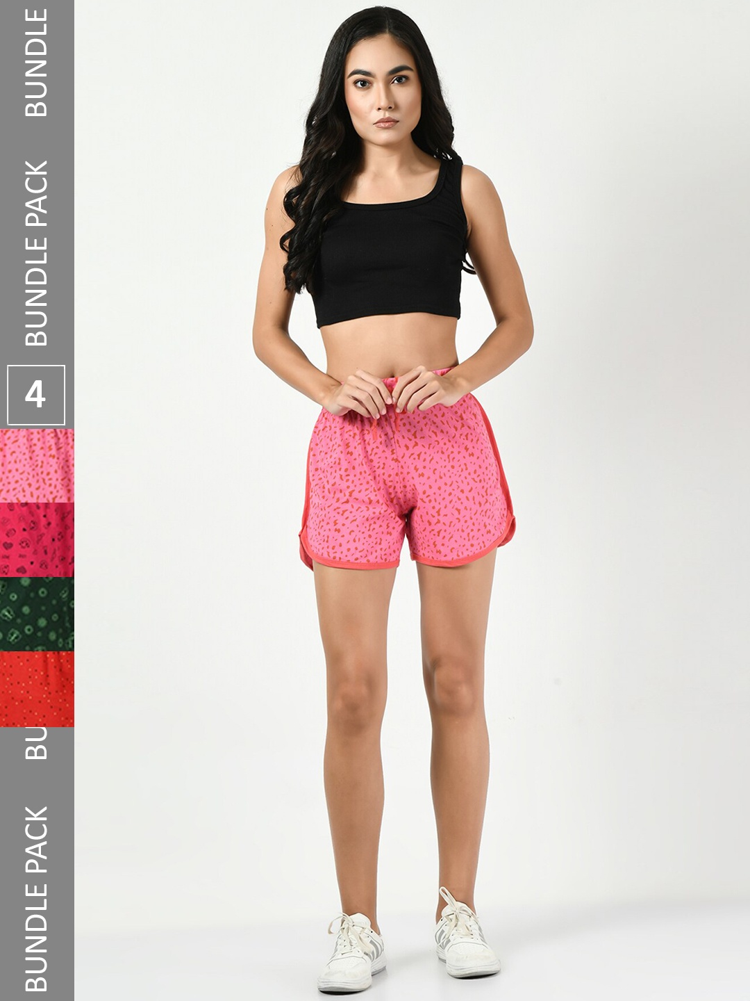

BAESD Women Pack of 4 Printed High-Rise Pure Cotton Shorts, Pink