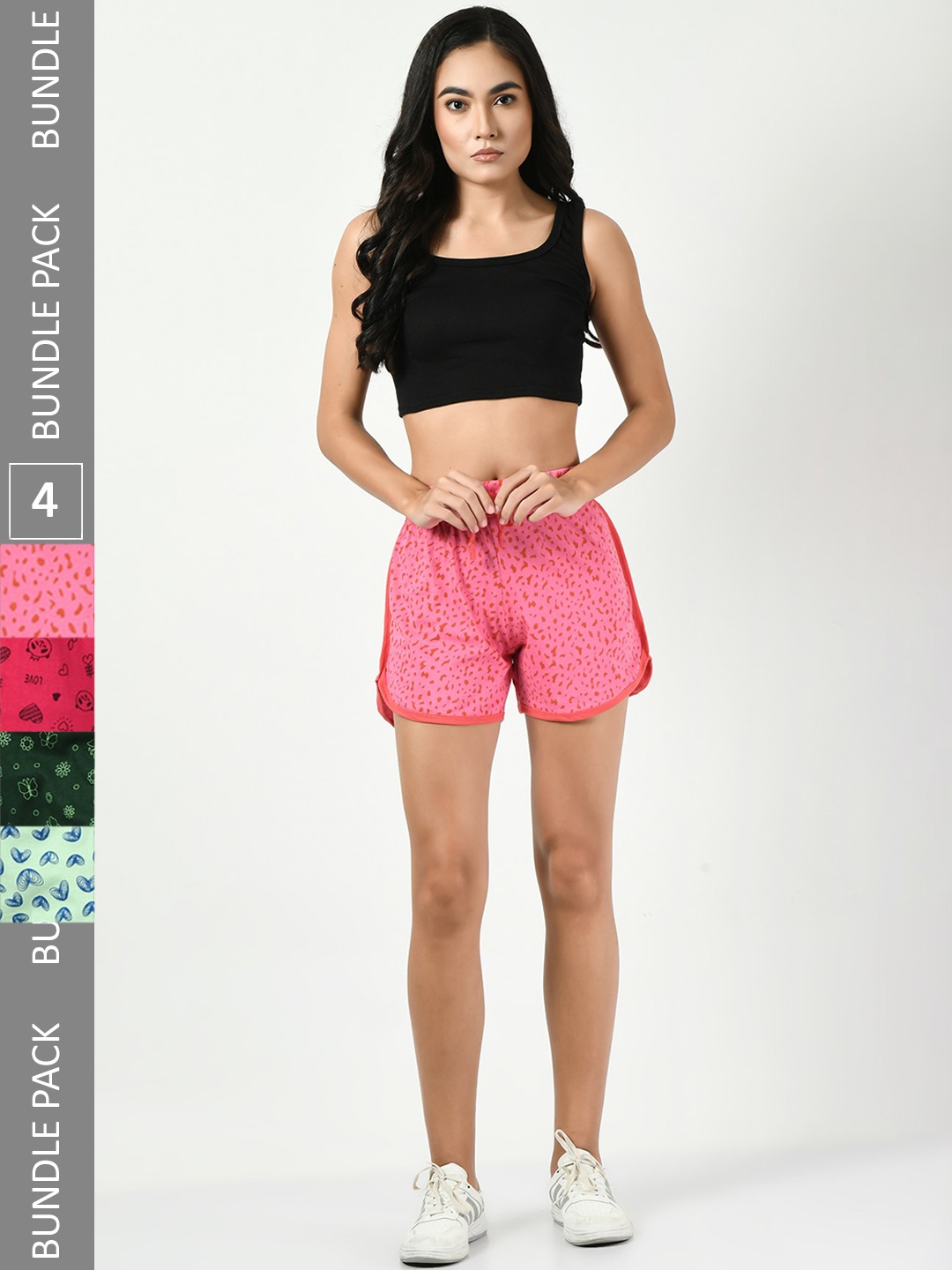 

BAESD Women Pack Of 4 Conversational Printed High-Rise Pure Cotton Shorts, Pink