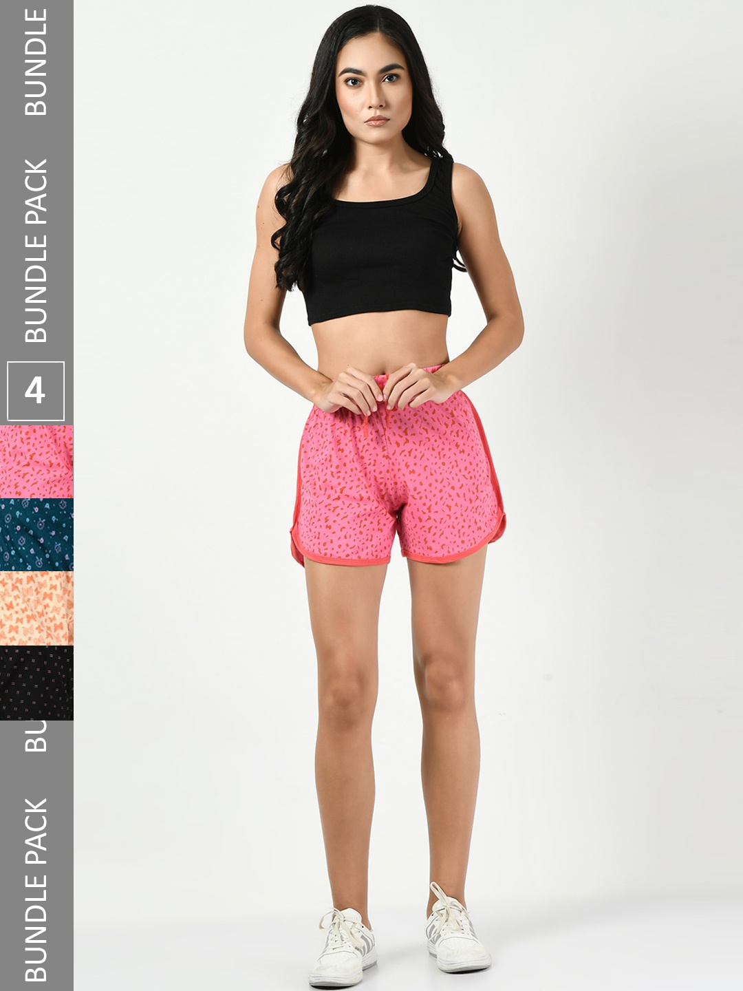 

BAESD Women Pack Of 4 Printed High-Rise Pure Cotton Hot Pants, Pink