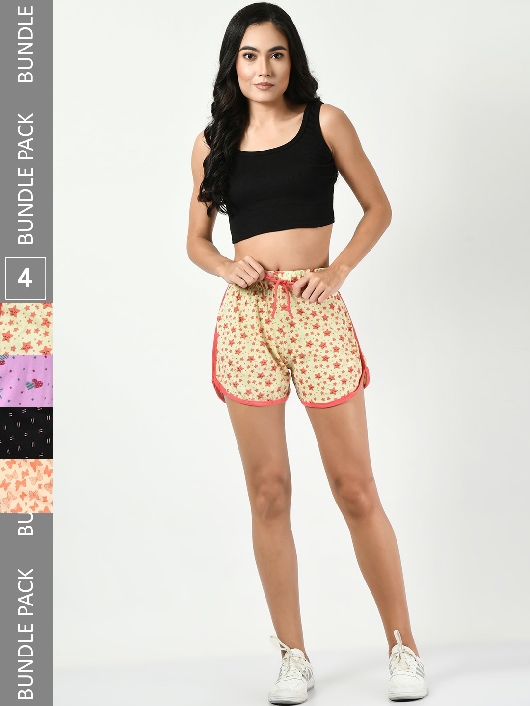 

BAESD Women Pack Of 4 Conversational Printed High-Rise Pure Cotton Shorts, Multi