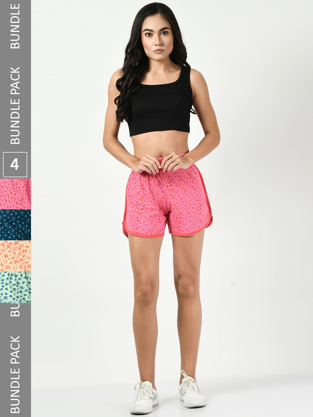 

BAESD Women Pack Of 4 Conversational Printed High-Rise Pure Cotton Shorts, Pink