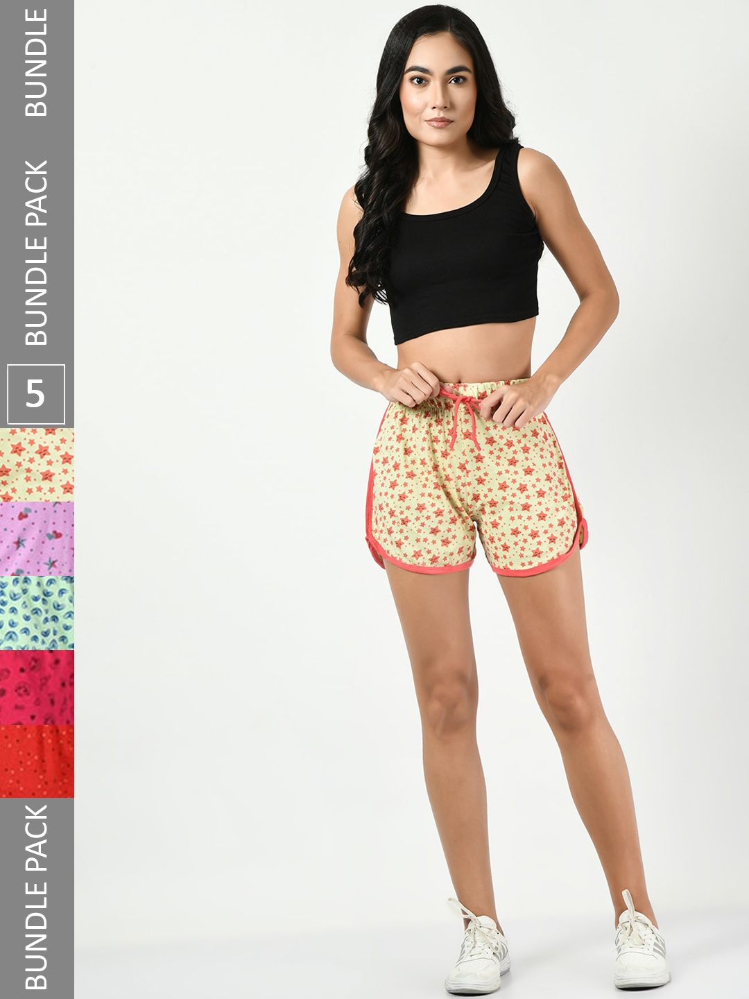 

BAESD Pack Of 5 Graphic Printed Cotton High-Rise Shorts, Yellow