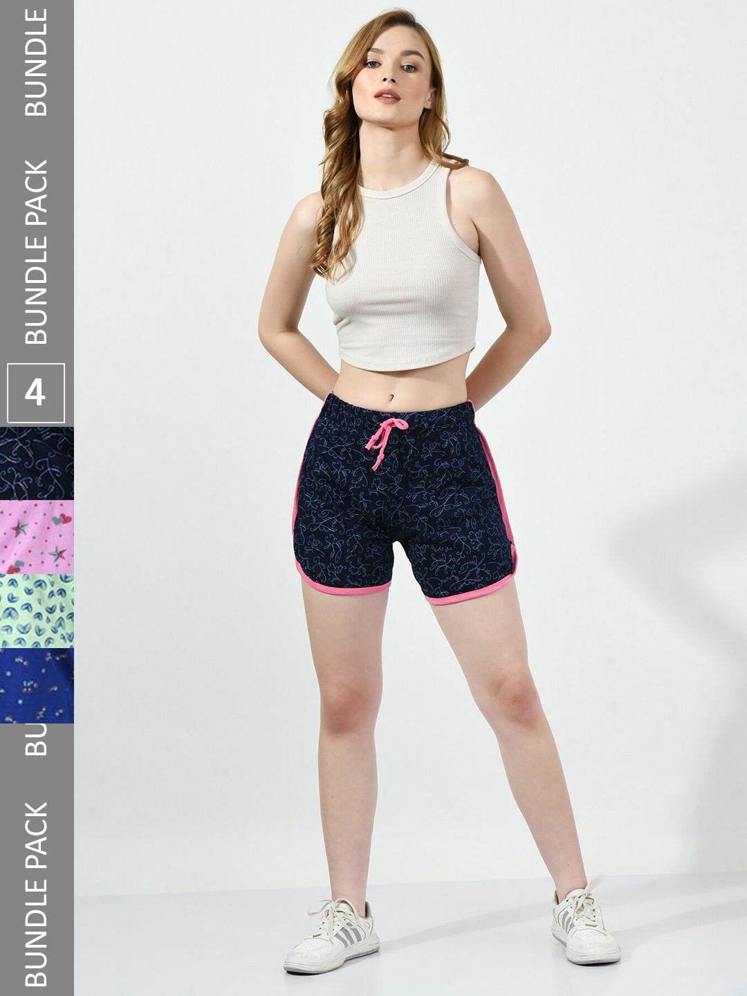 

BAESD Pack Of 4 Conversational Printed High Rise Pure Cotton Hot Pant Shorts, Navy blue