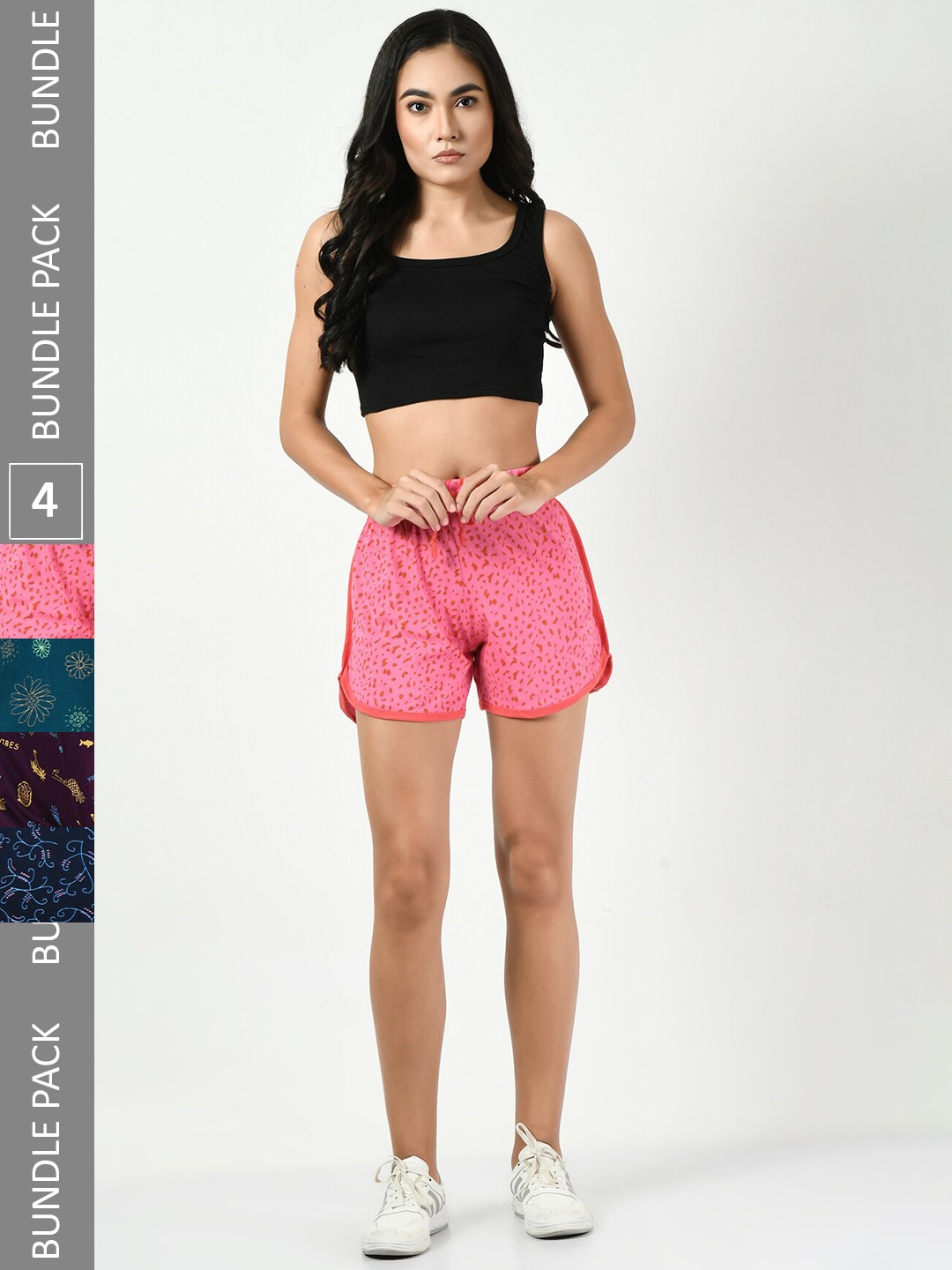 

BAESD Pack Of 4 Conversational Printed High-Rise Pure Cotton Shorts, Pink