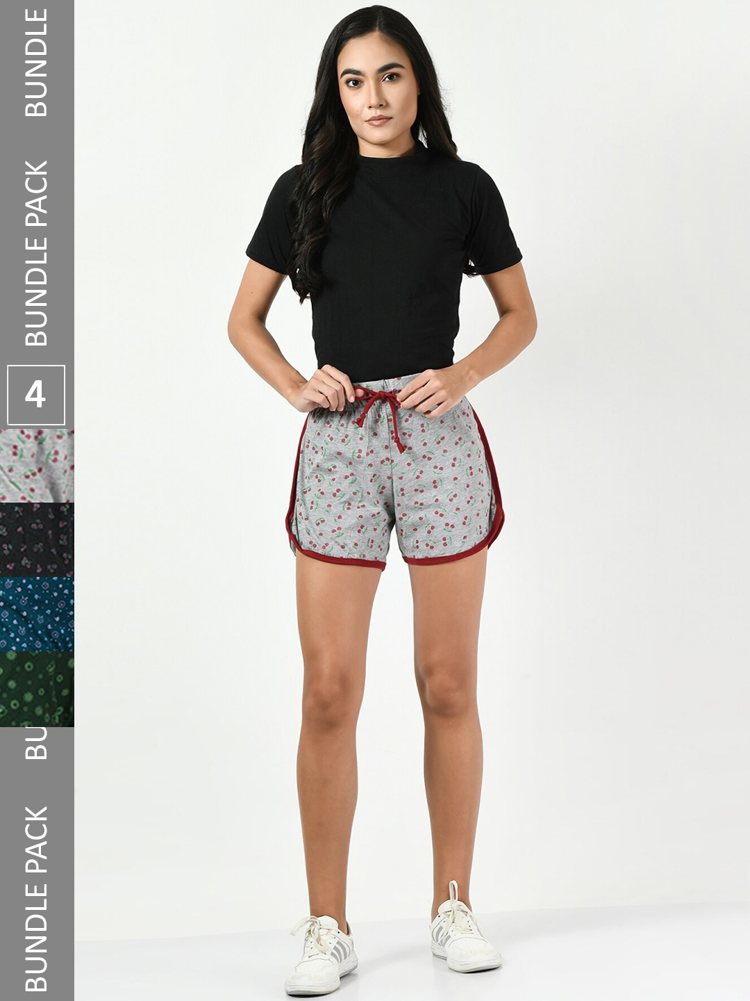 

BAESD Women Pack Of 4 Conversational Printed High-Rise Pure Cotton Shorts, Black
