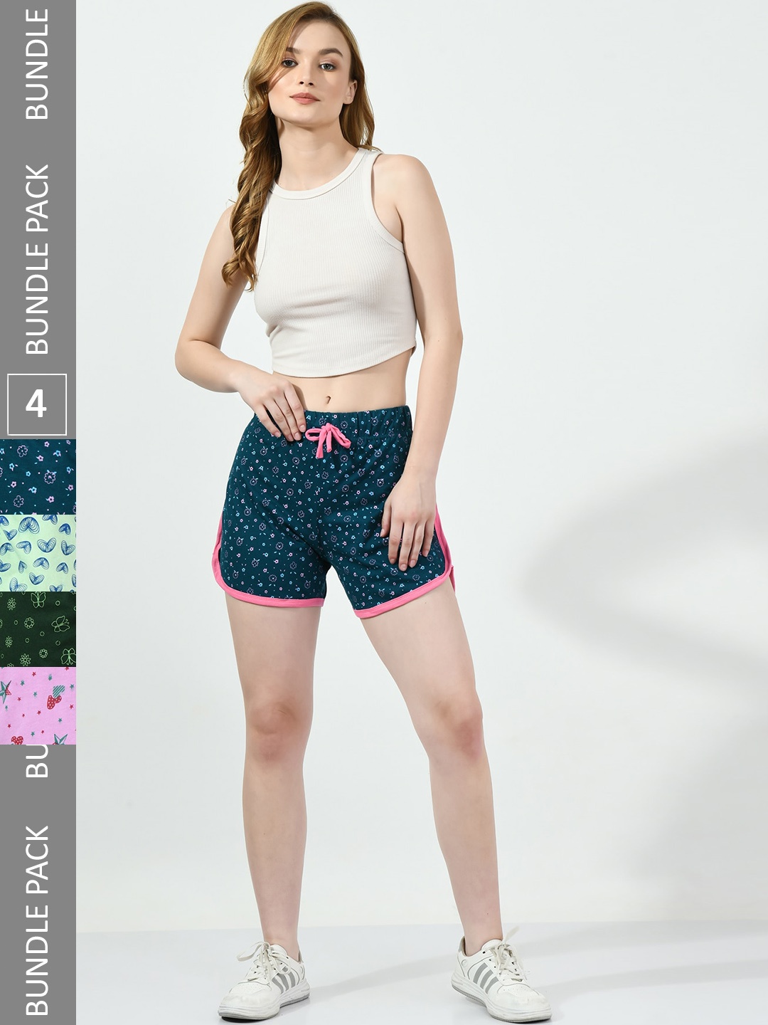 

BAESD Pack Of 4 Conversational Printed High-Rise Pure Cotton Shorts, Teal