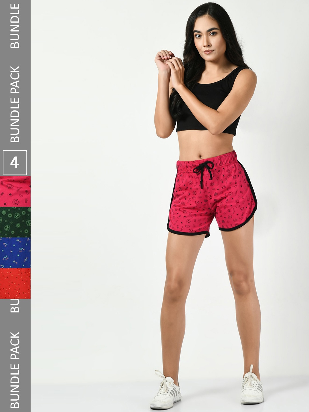 

BAESD Women Pack Of 4 Printed High-Rise Pure Cotton Hot Pants, Pink