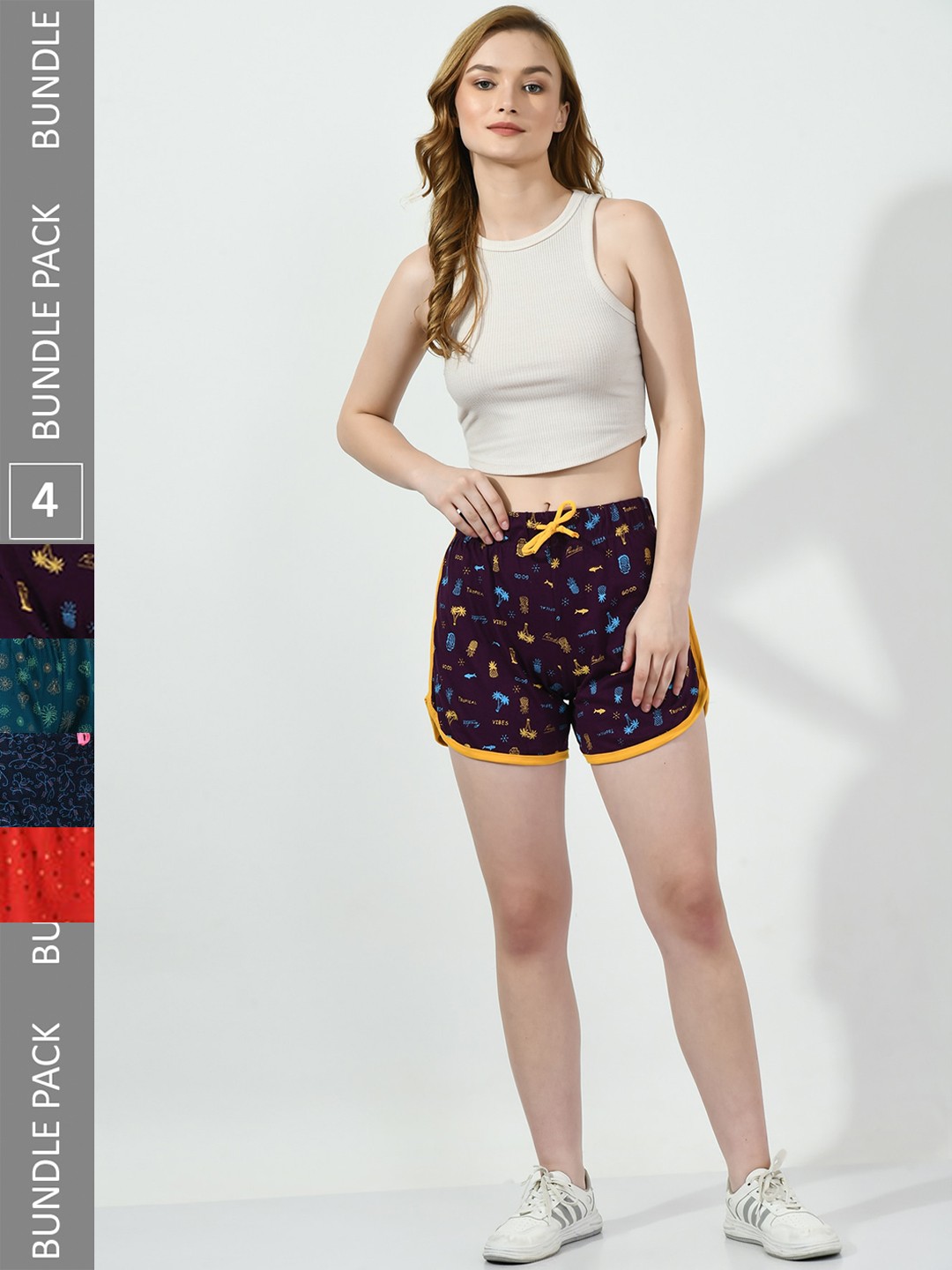 

BAESD Women Pack of 4 Conversational Printed Pure Cotton Hot Pants Shorts, Burgundy