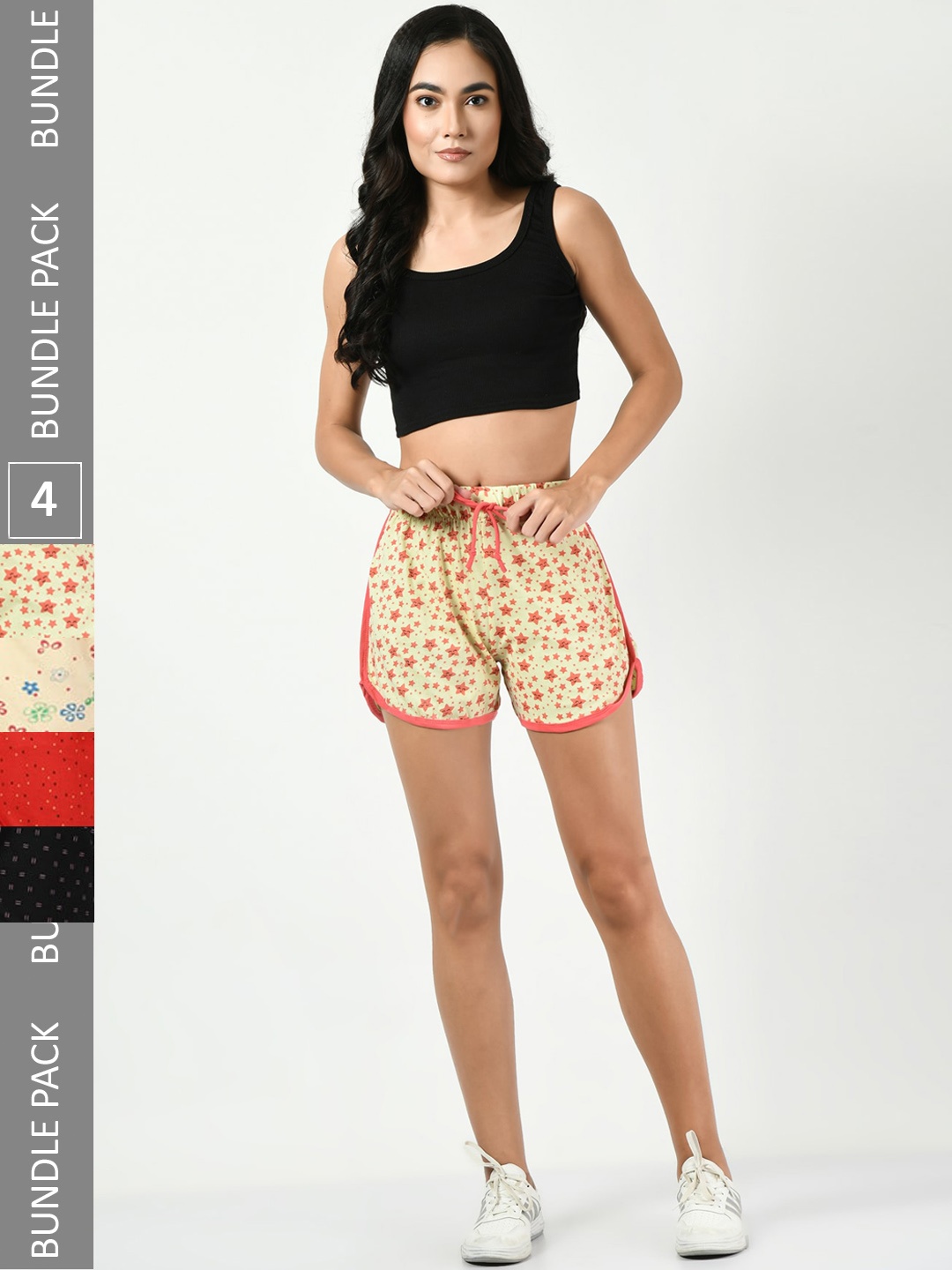 

BAESD Women Pack of 4 Conversational Printed Pure Cotton Hot Pants Shorts, Yellow