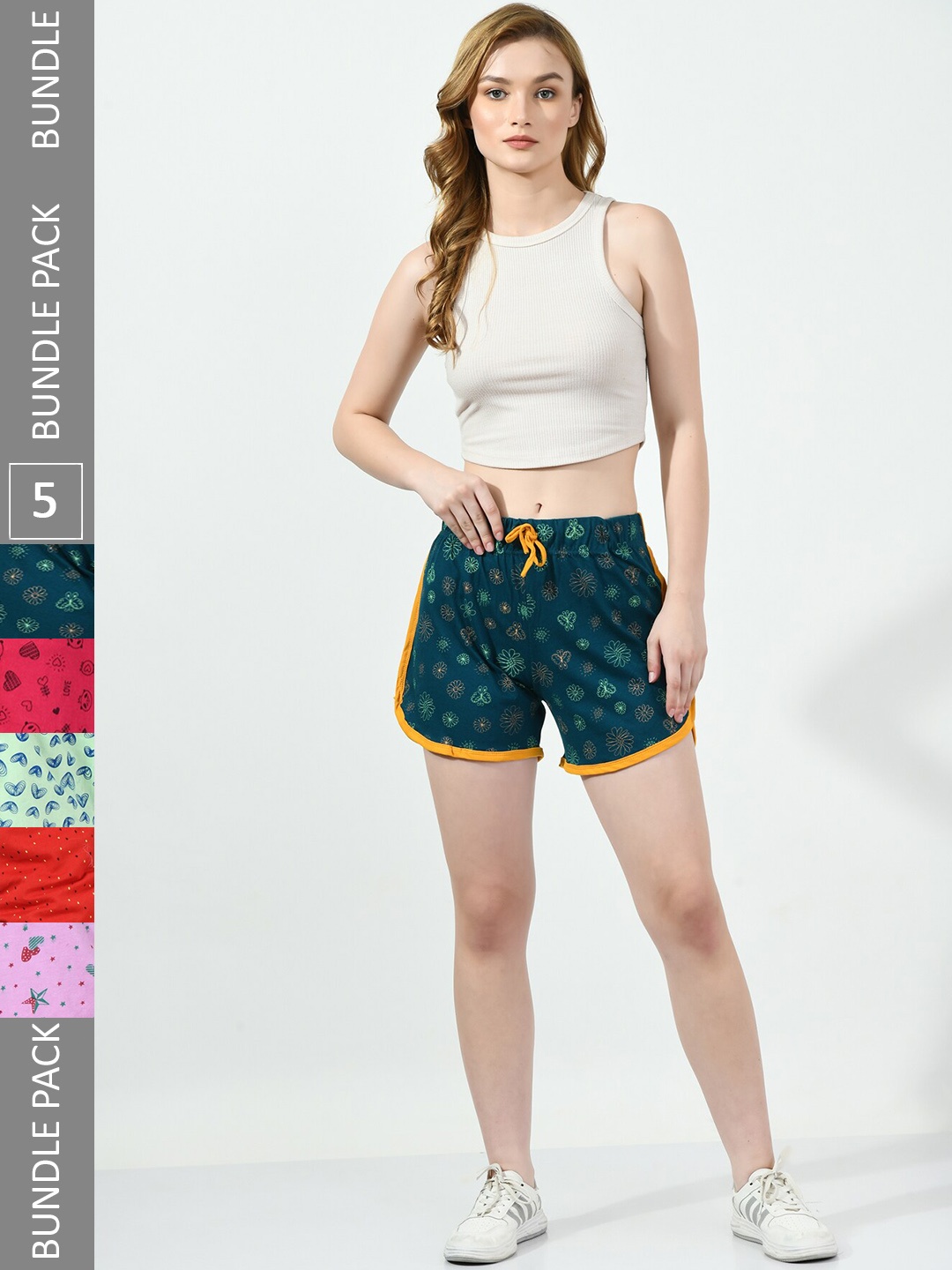 

BAESD Women Pack of 5 Conversational Printed Pure Cotton Hot Pants Shorts, Green