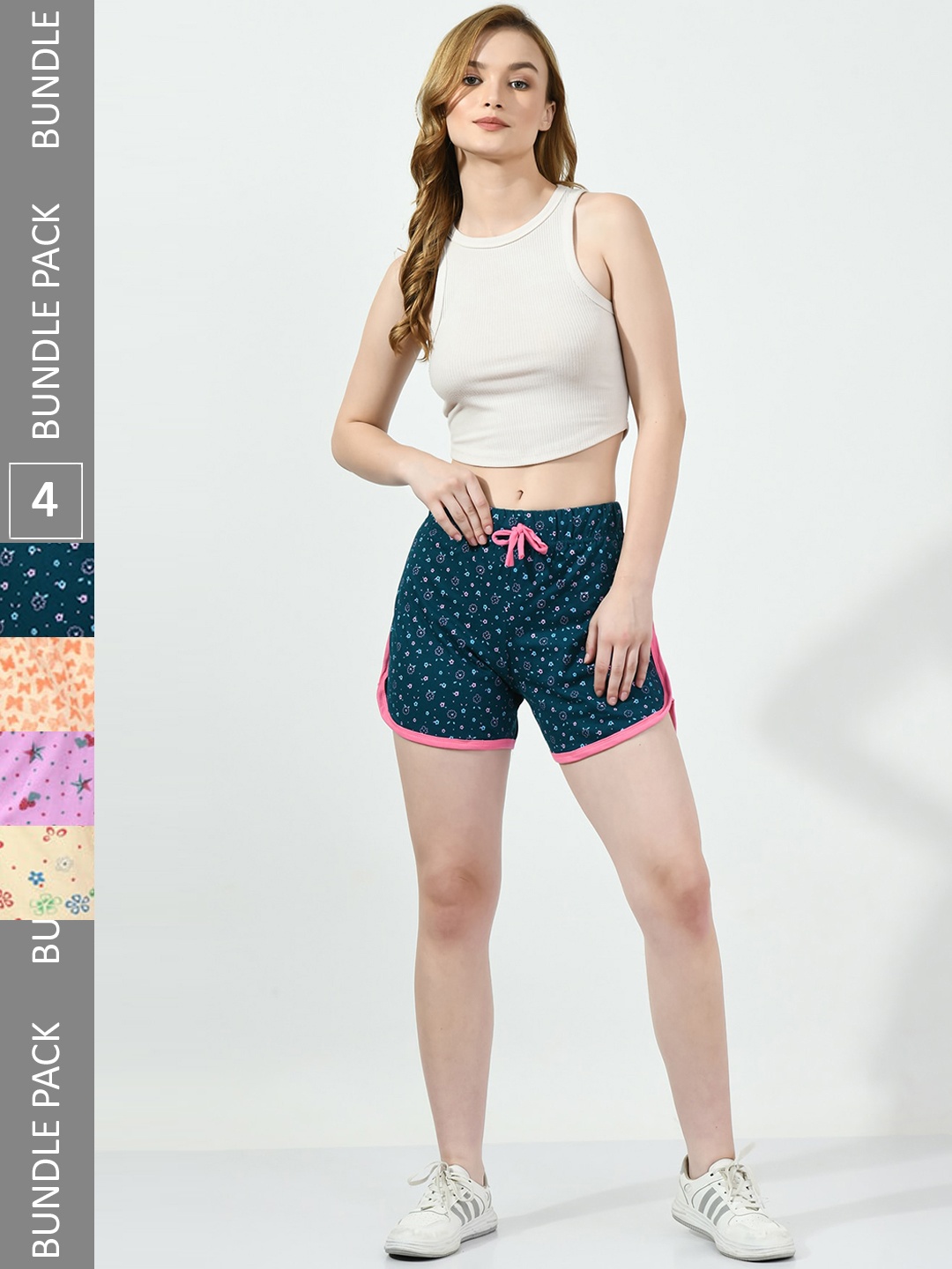 

BAESD Women Pack of 4 Conversational Printed Pure Cotton Hot Pants Shorts, Green