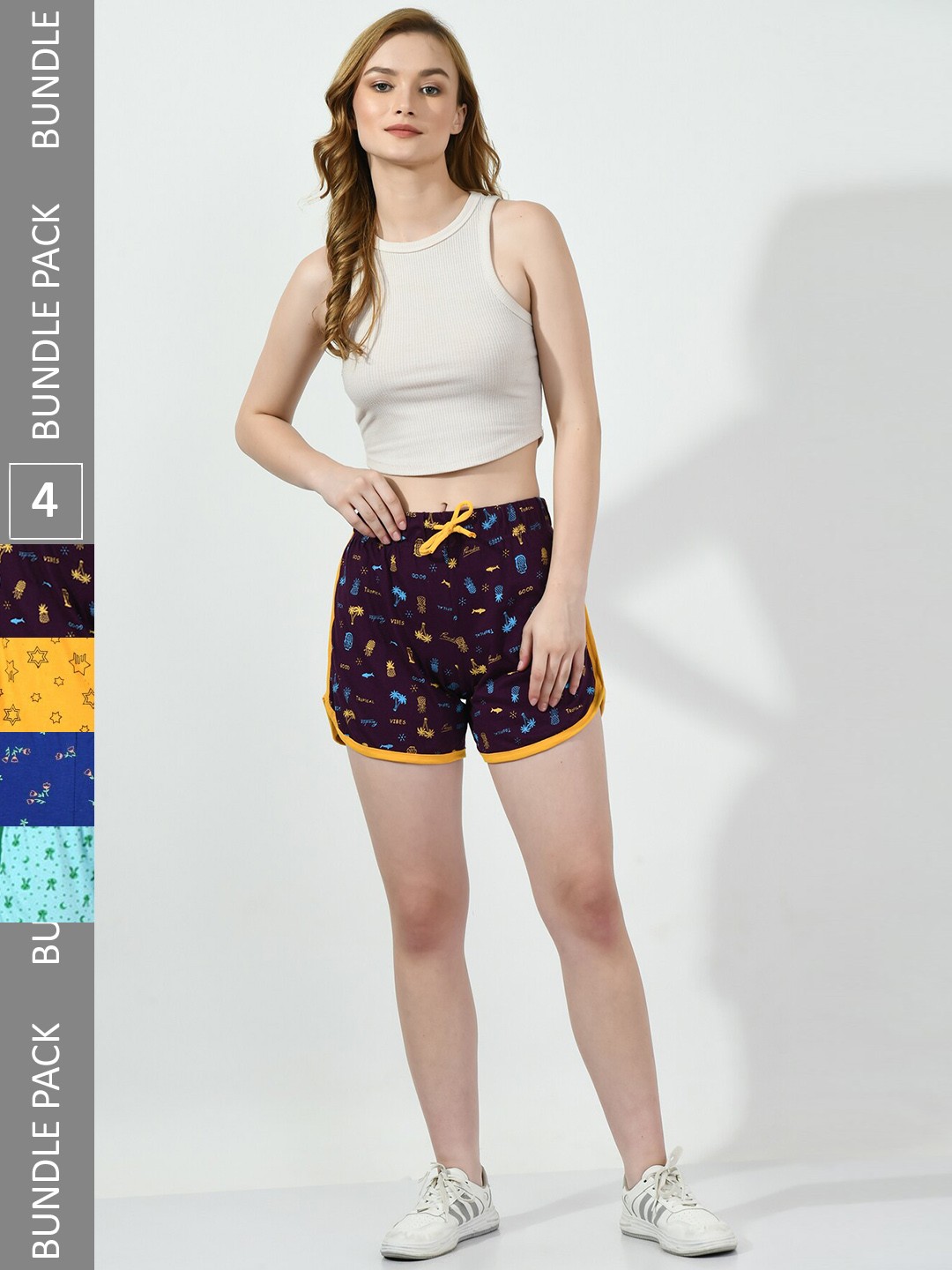 

BAESD Women Pack of 4 Conversational Printed Pure Cotton Hot Pants Shorts, Burgundy