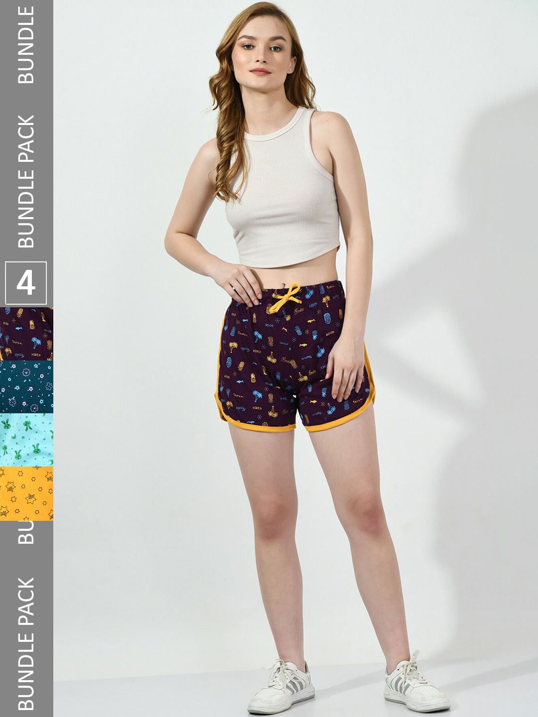 

BAESD Women Pack of 4 Conversational Printed Pure Cotton Hot Pants Shorts, Burgundy