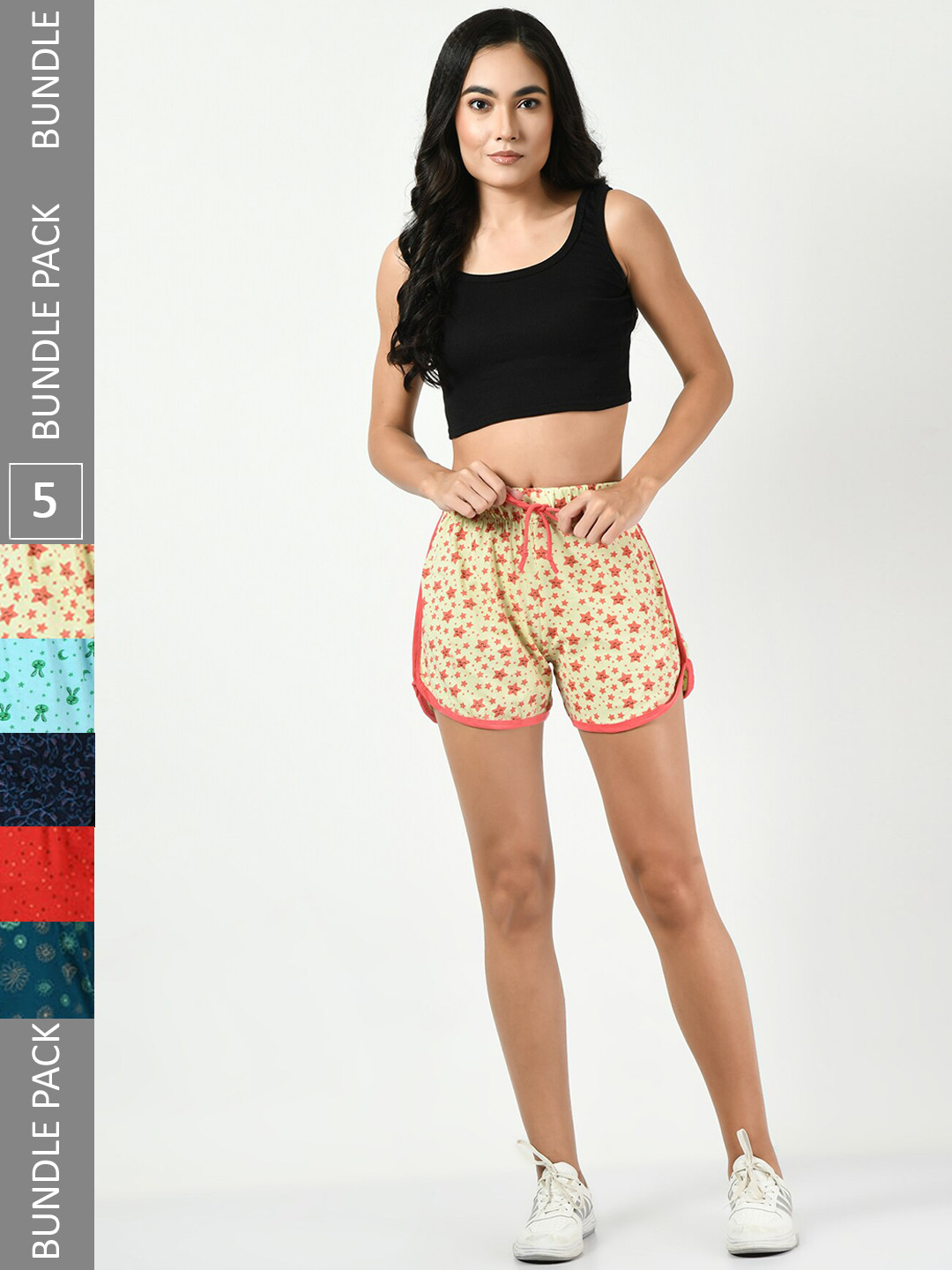 

BAESD Women Pack of 5 Conversational Printed Pure Cotton Hot Pants Shorts, Yellow