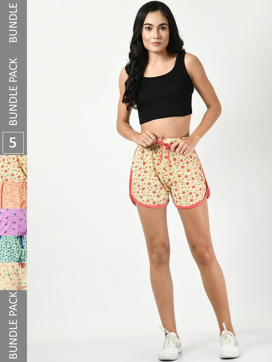 

BAESD Women Pack of 5 Conversational Printed Pure Cotton Hot Pants Shorts, Yellow
