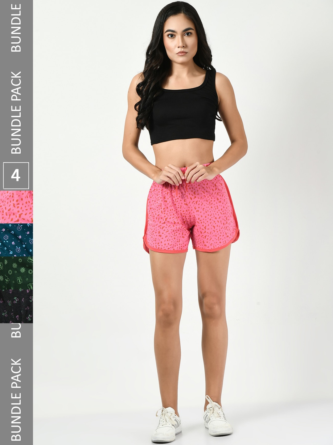 

BAESD Women Pack of 4 Conversational Printed Pure Cotton Hot Pants Shorts, Pink