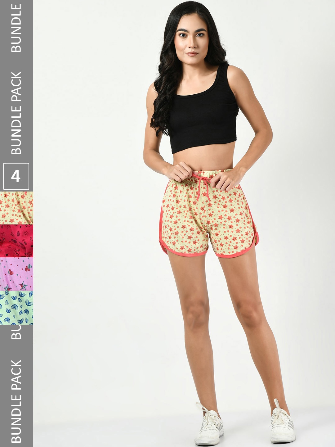 

BAESD Women Pack of 4 Conversational Printed Pure Cotton Hot Pants Shorts, Yellow