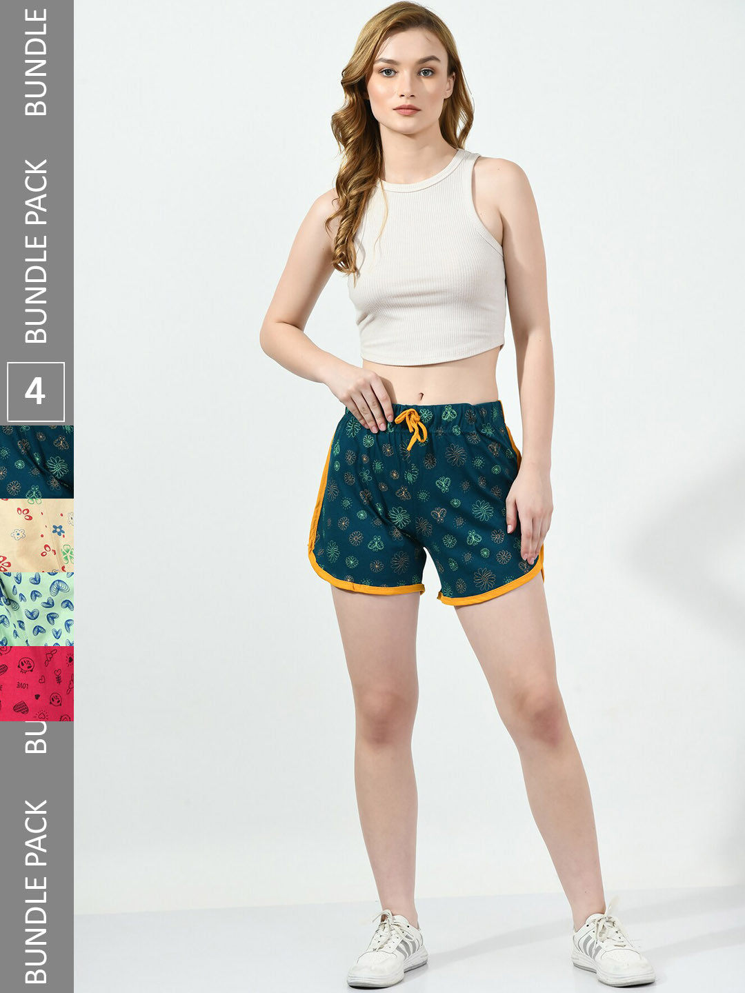

BAESD Pack Of 4 Graphic Printed Cotton High-Rise Shorts, Teal