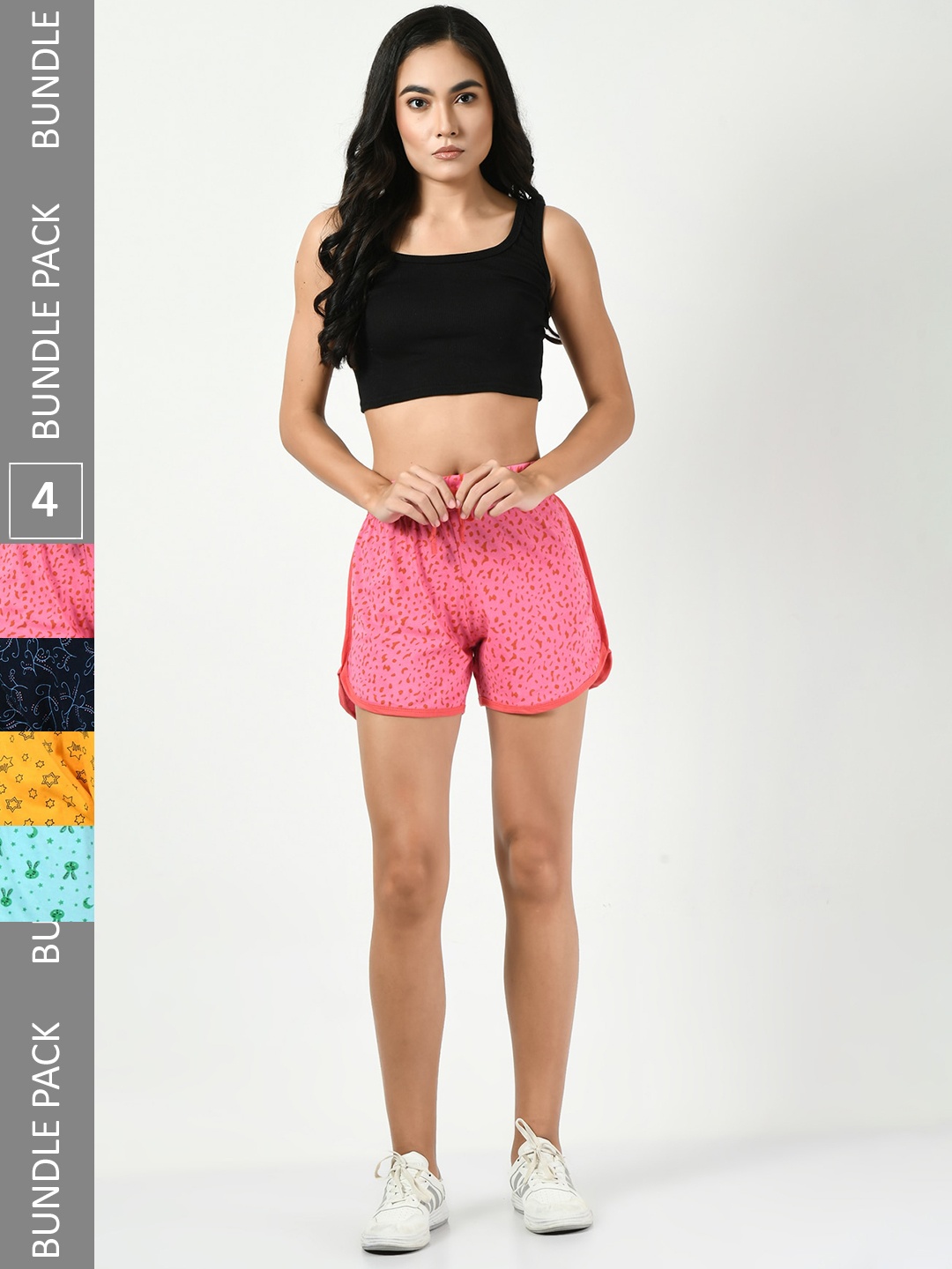 

BAESD Women Pack Of 4 Conversational Printed High-Rise Pure Cotton Hot Pants, Pink