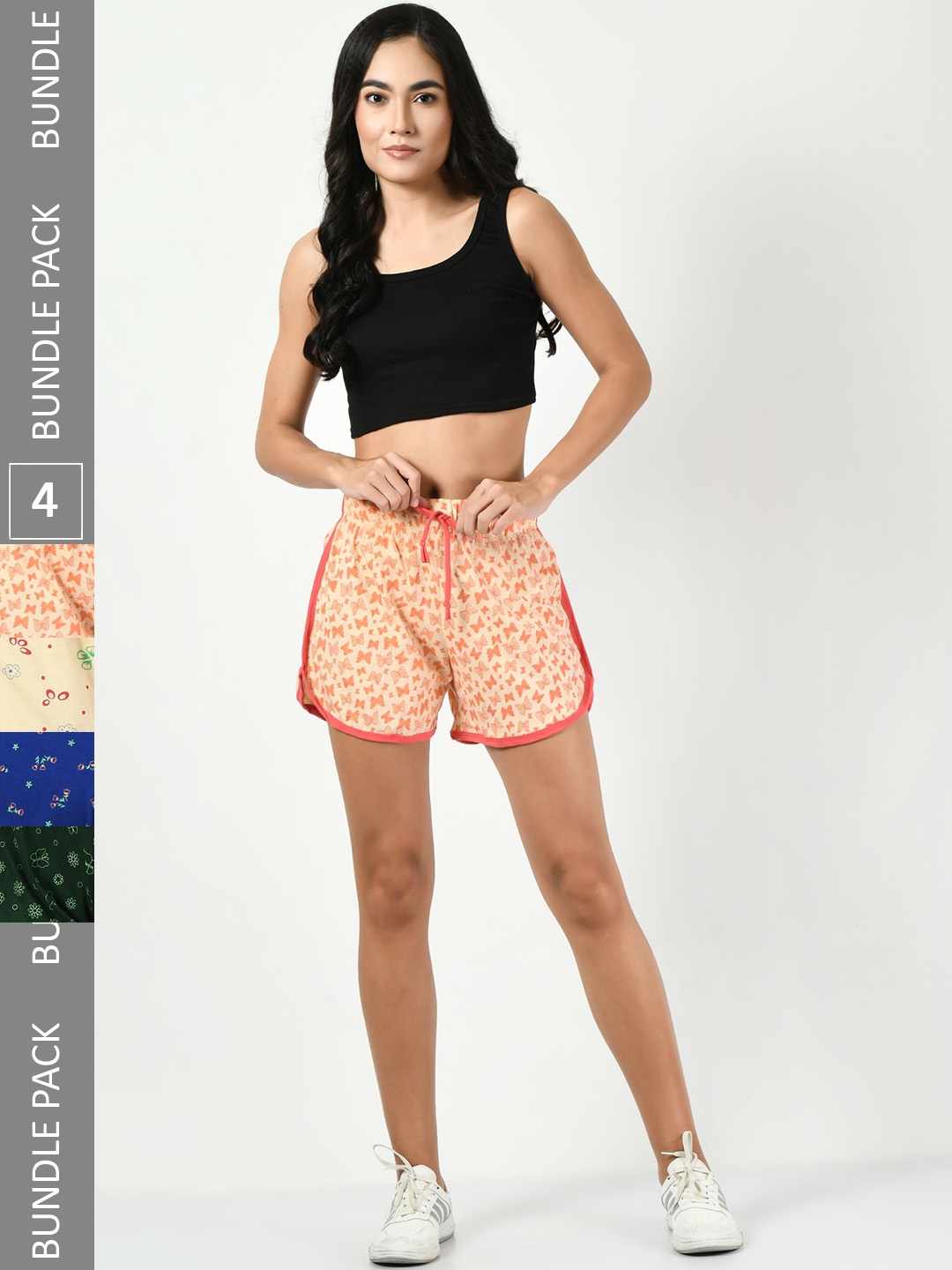 

BAESD Women Pack Of 4 Conversational Printed High-Rise Pure Cotton Hot Pants, Peach