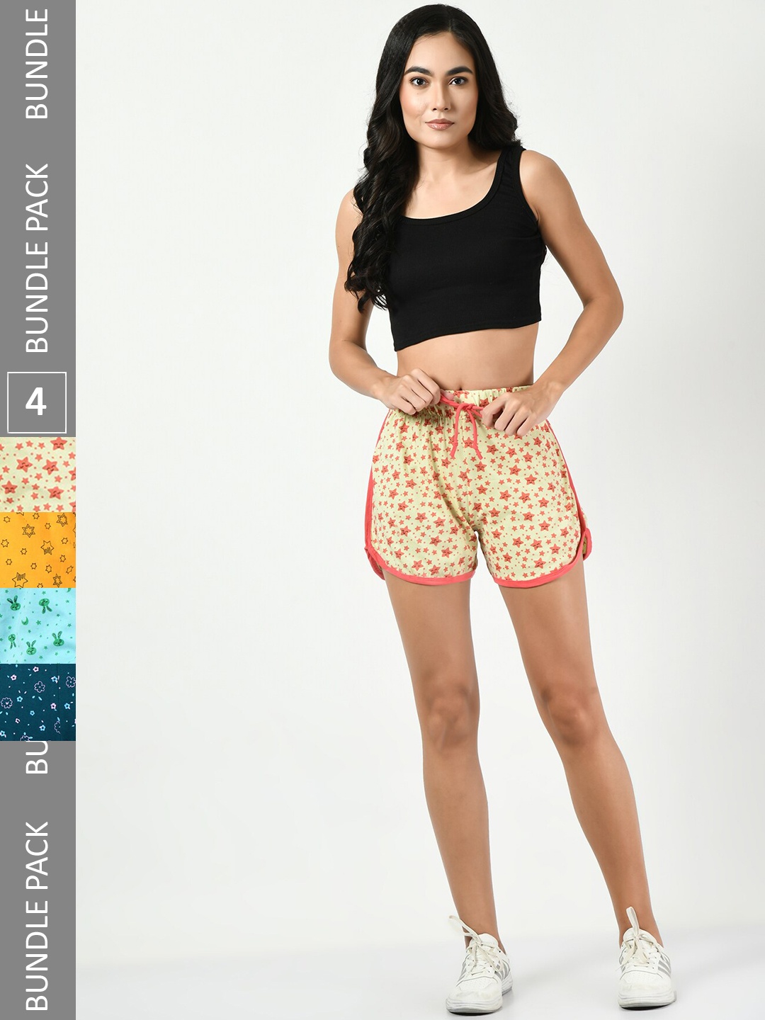 

BAESD Women Pack Of 4 Printed Pure Cotton Shorts, Peach