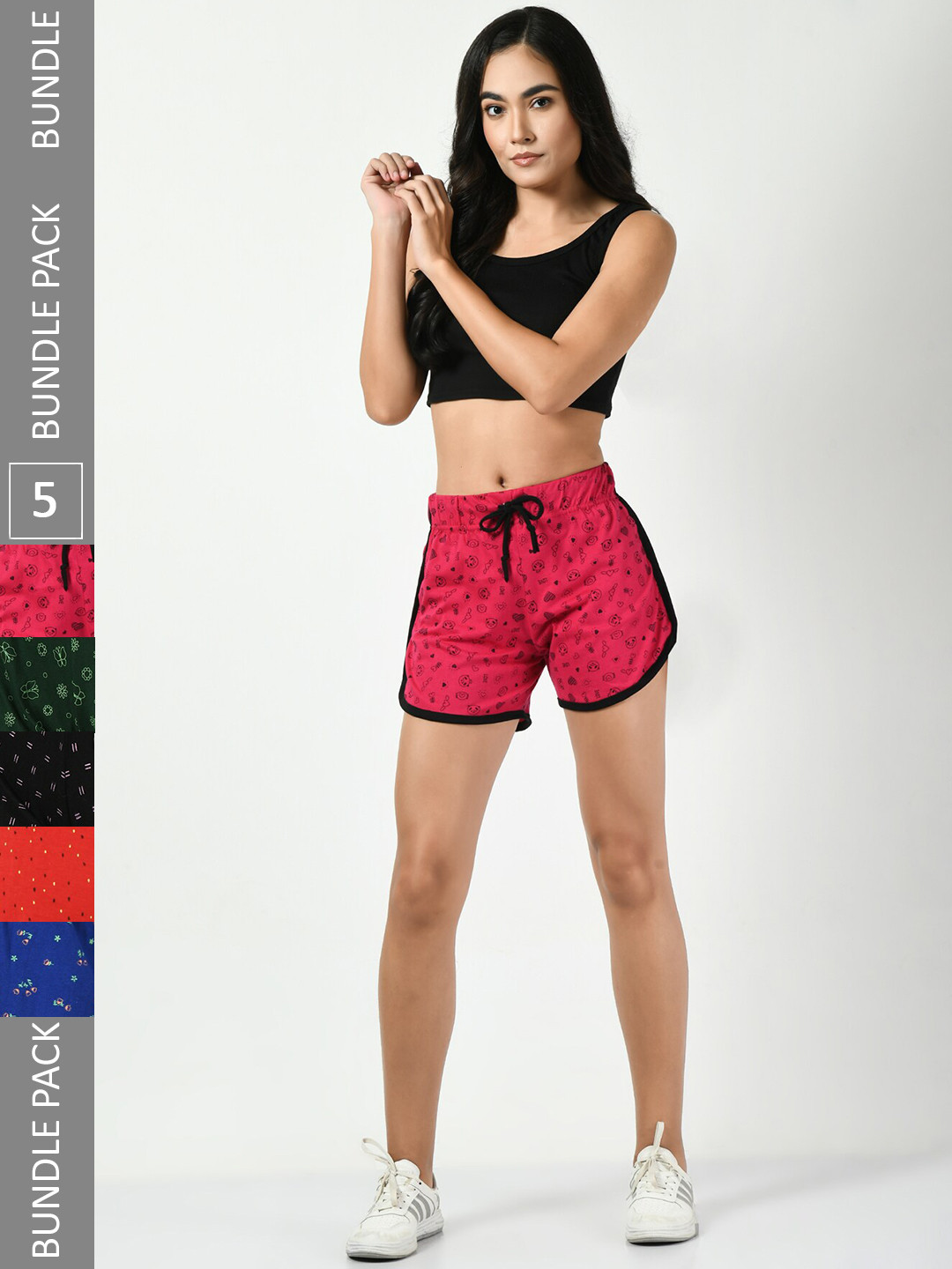 

BAESD Women Pack Of 5 High-Rise Floral Printed Pure Cotton Shorts, Pink