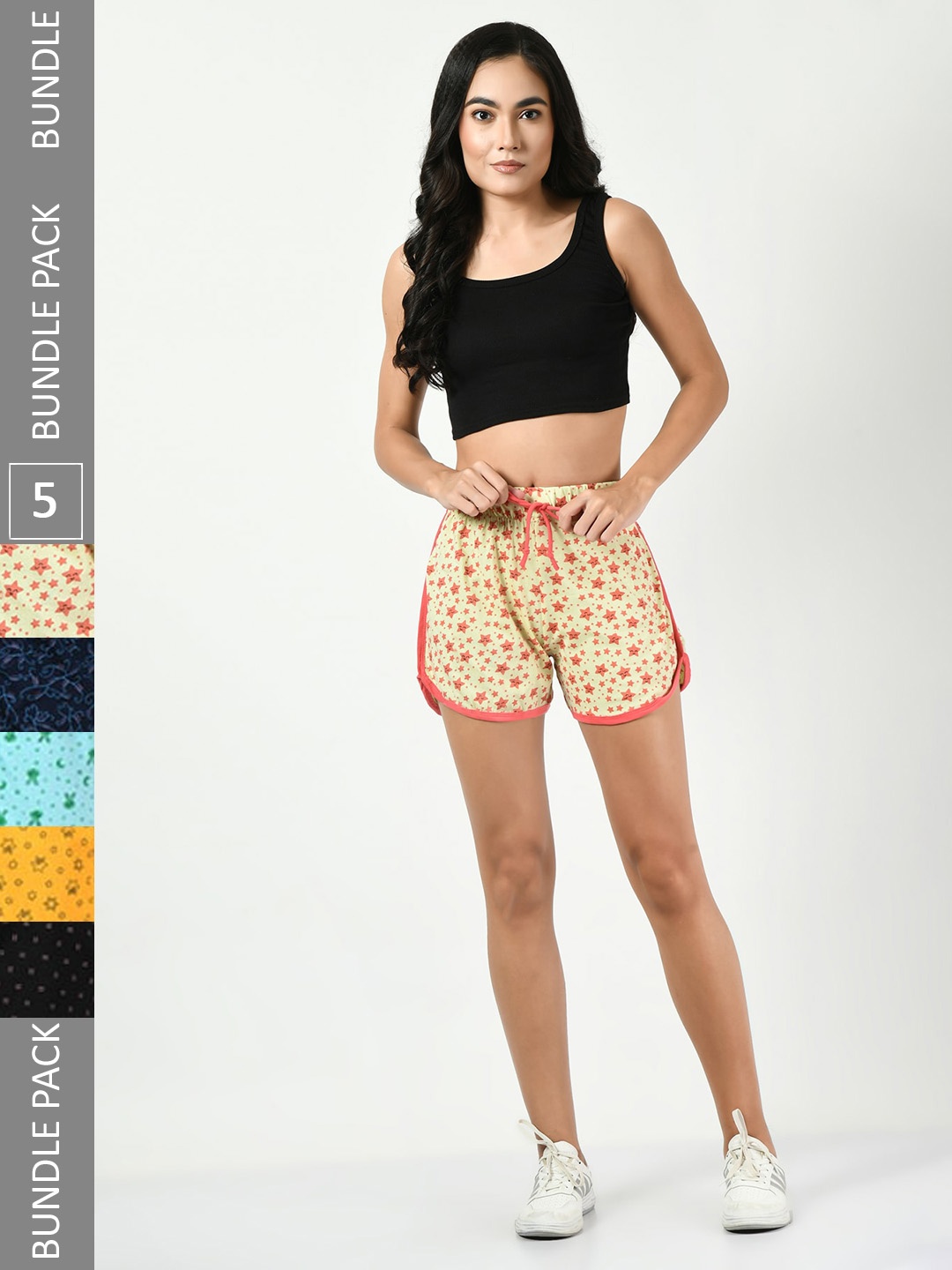 

BAESD Women Pack Of 5 Printed High-Rise Pure Cotton Shorts, Peach