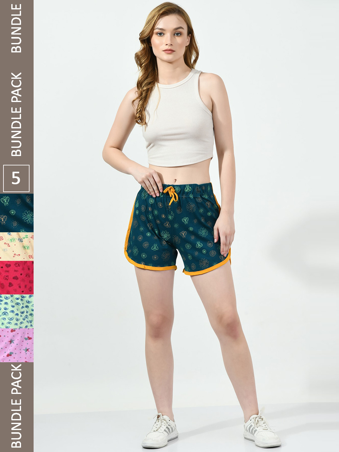 

BAESD Women Pack of 5 Printed High-Rise Cotton Shorts, Green
