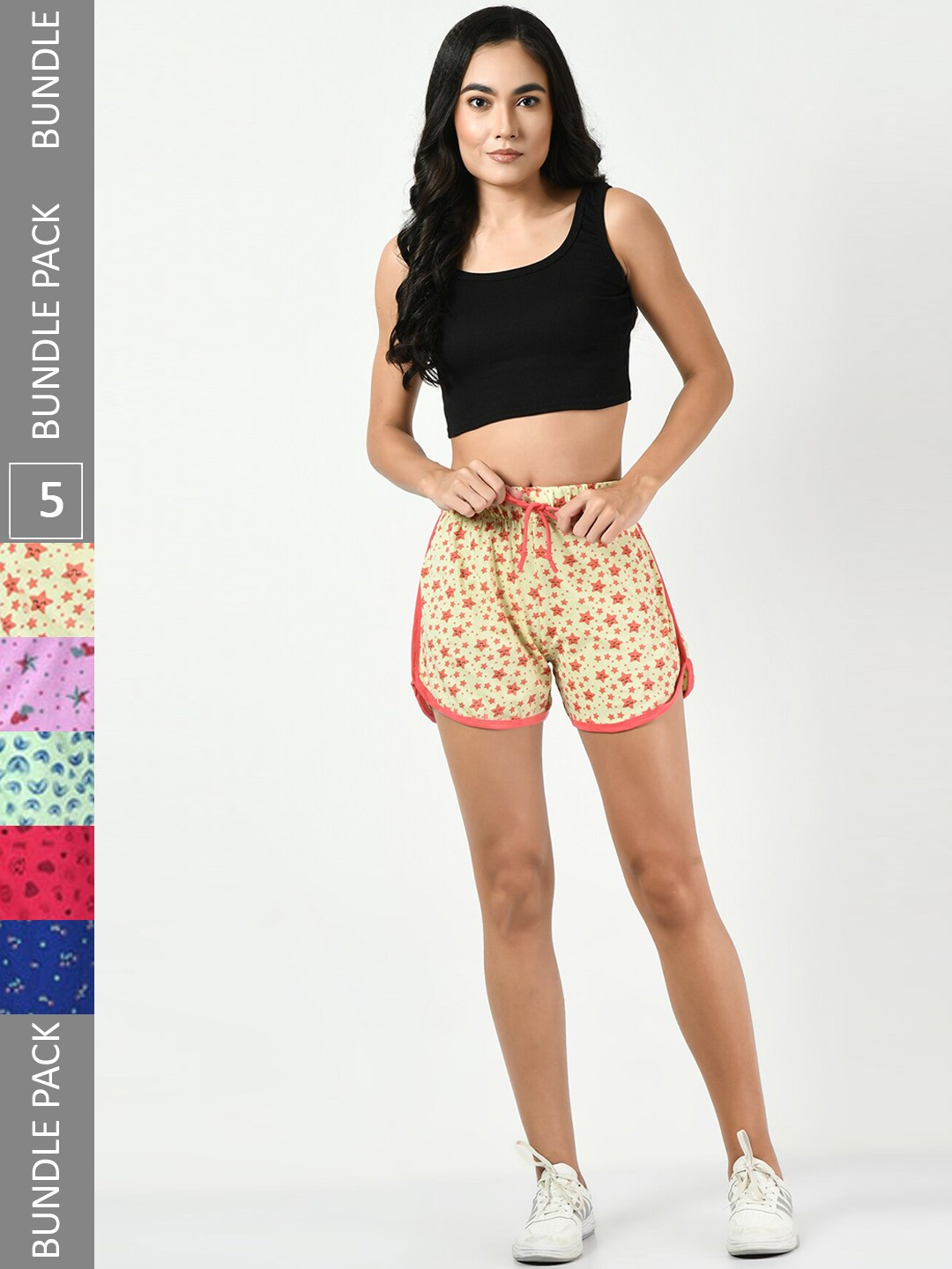 

BAESD Women Pack of 5 Printed High-Rise Cotton Shorts, Beige
