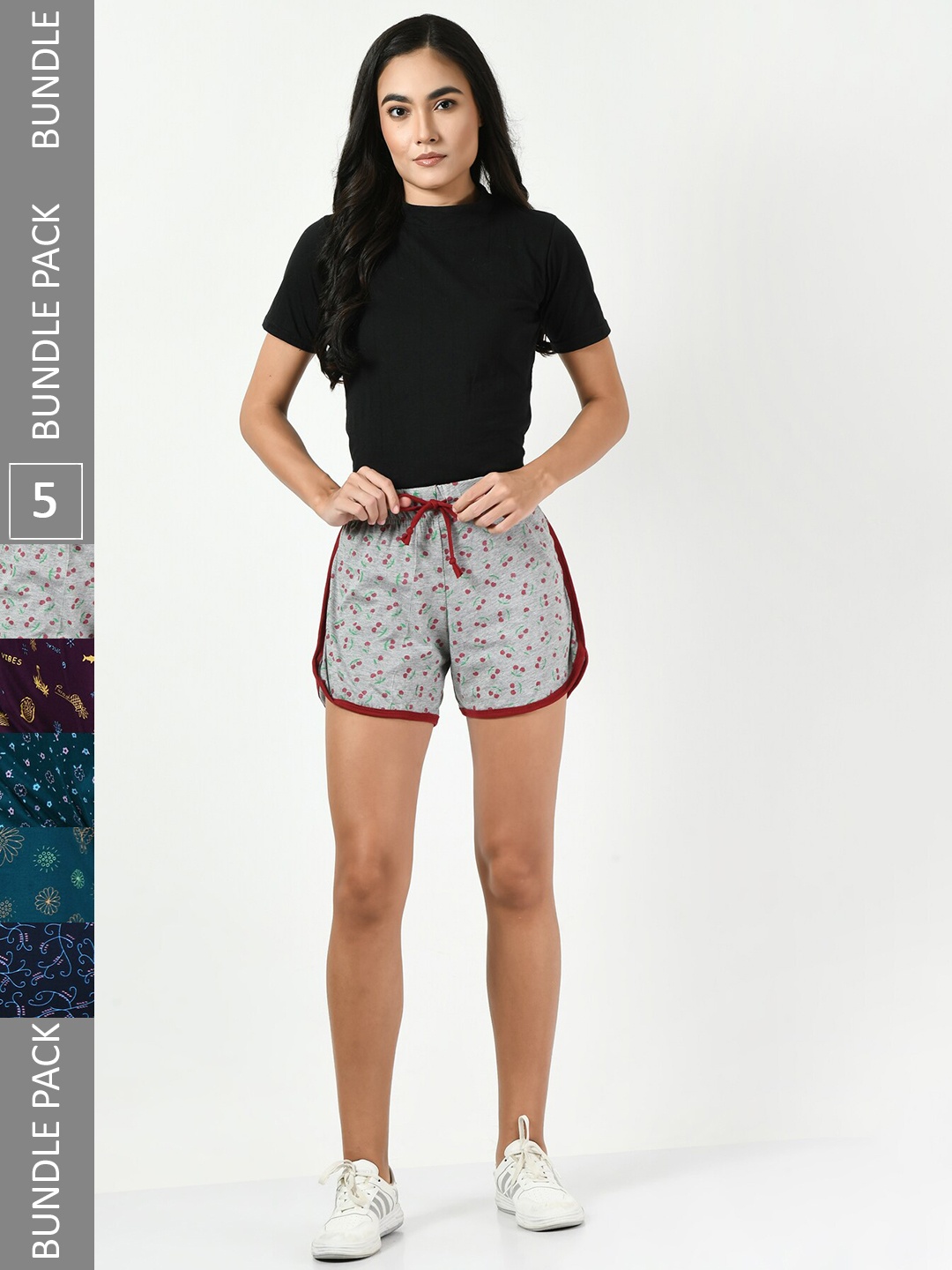 

BAESD Women Pack of 5 Printed High-Rise Cotton Shorts, Grey