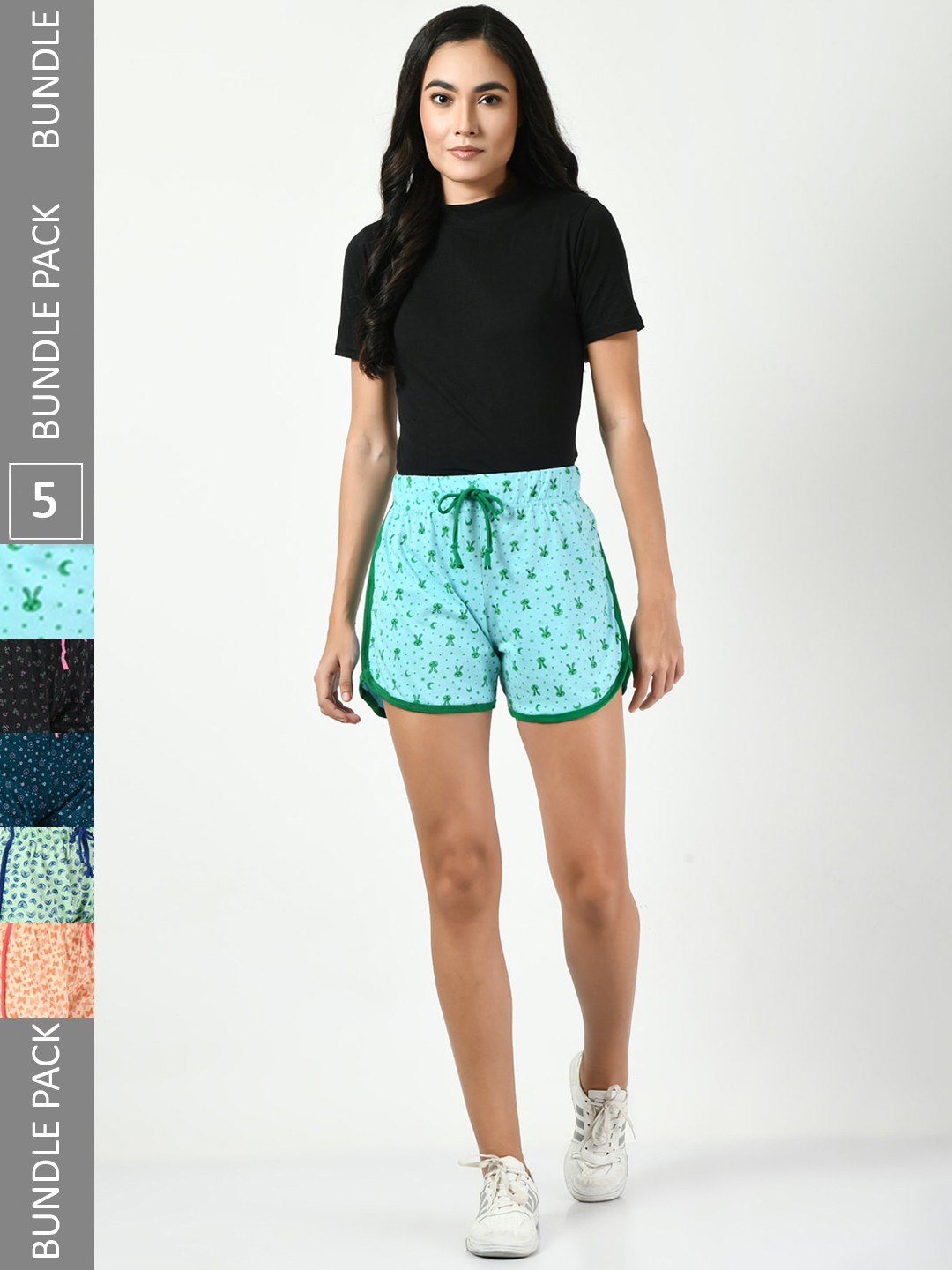 

BAESD Pack Of 5 Women Printed High-Rise Pure Cotton Shorts, Blue