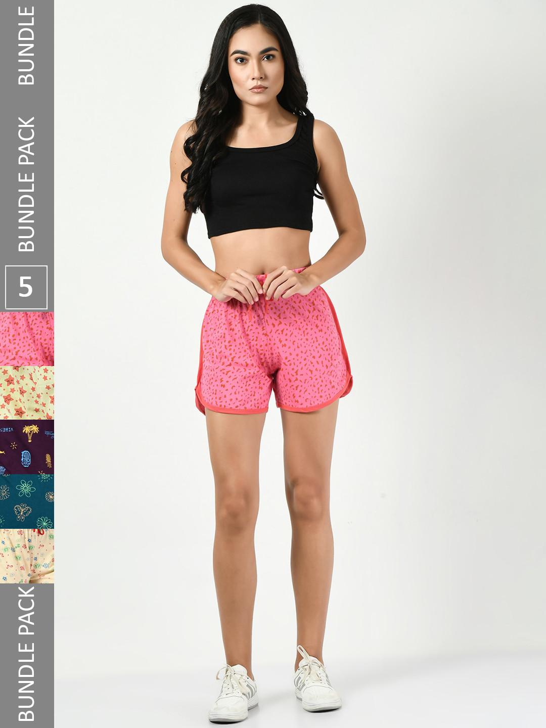 

BAESD Pack Of 5 Women Printed High-Rise Pure Cotton Shorts, Pink