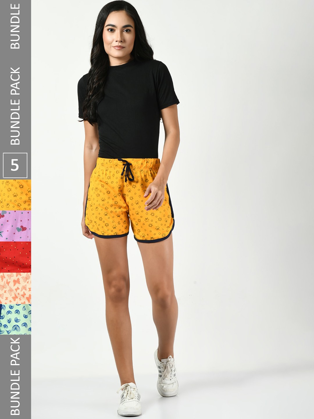 

BAESD Pack Of 5 Women Printed High-Rise Pure Cotton Shorts, Yellow